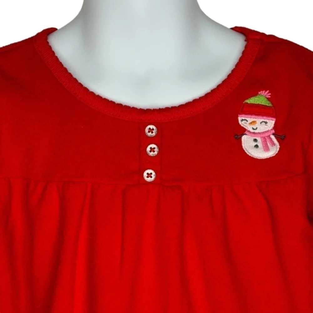 Carters‎ Girls Winter Nightgown Pajamas Size S Red Fleece Embroidered Snowman